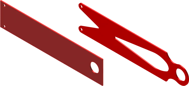 Topologian optimointi. Vasemmalla levyosa ennen optimointia. Oikealla osa, jolle on tehty optimointi.