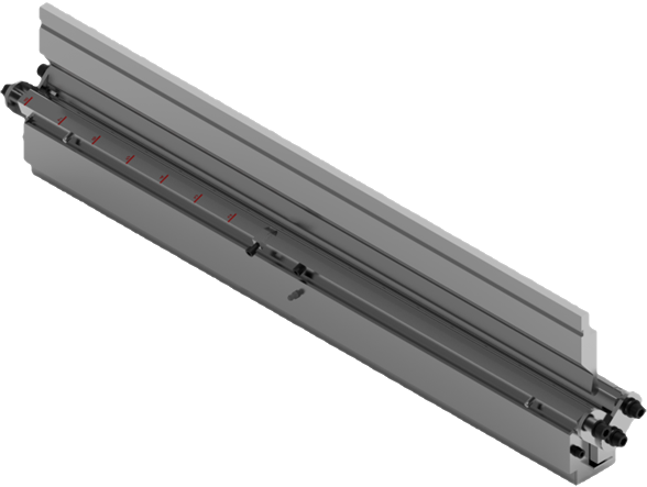 Särmäyspuristimen ala- ja ylätyökalun visualisointi. 
Työkalut suunniteltu opinnäytetyön yhteydessä.