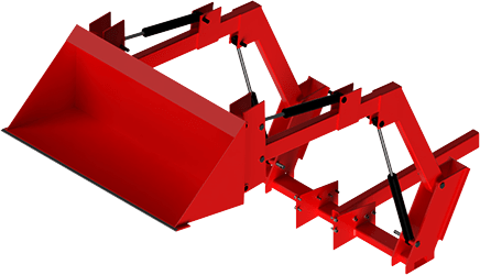 Linkki sivulle konetekniikka. Kuvassa esitetty punainen traktorin etukuormain ja kauha.